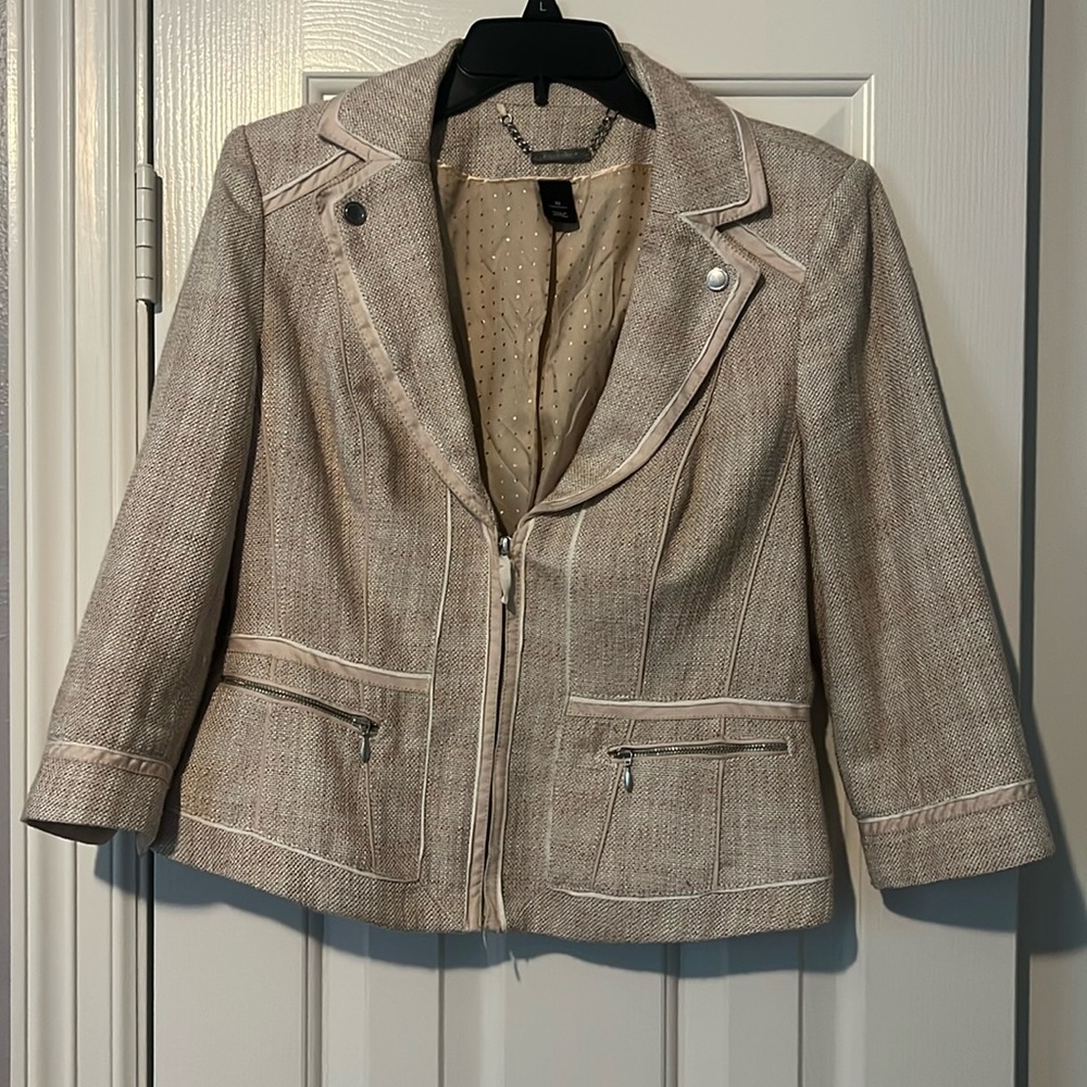 White House Black Market tan textured zippered blazer